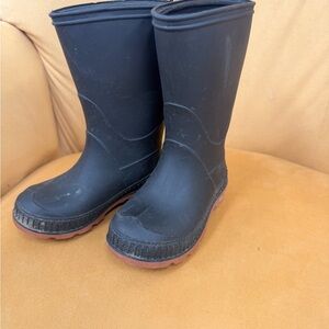 Classic Kids Black Rubber Rain Boots with Red-Tone Outsole